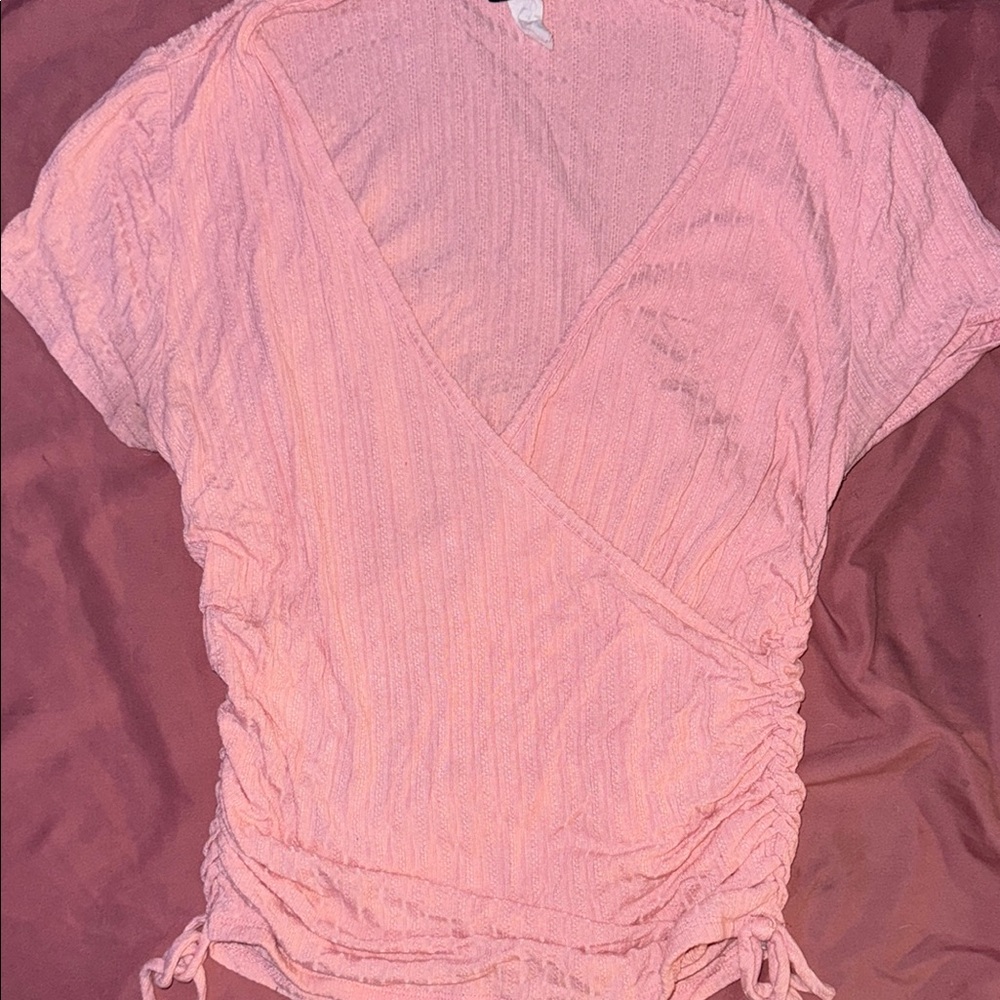 Pink Ruched Side-Drawstring Top